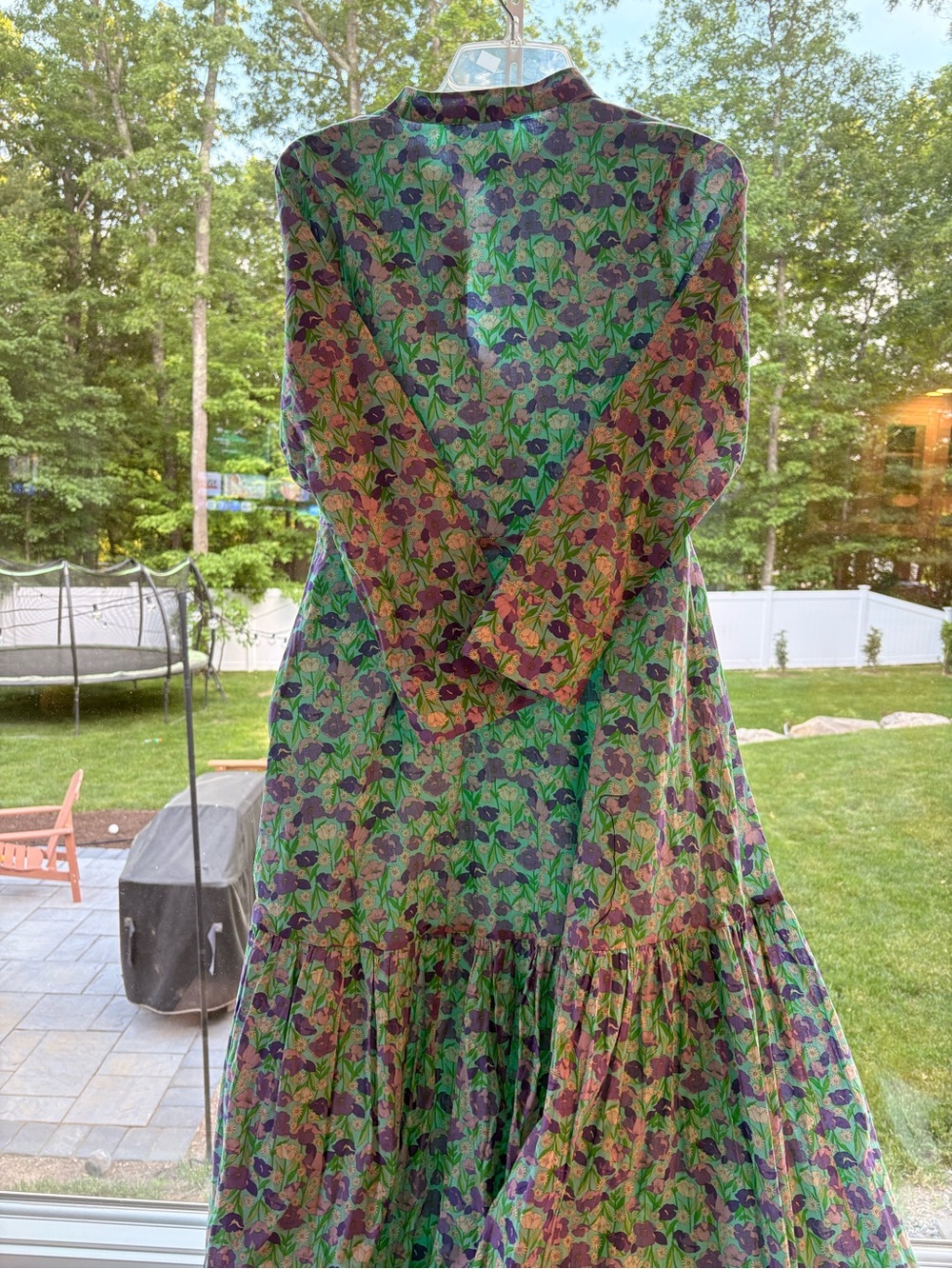 Floral Long Sleeve Green Midi Dress